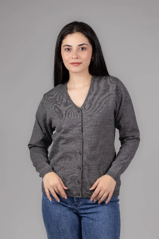 Woolen V-Neck Short Cardigan For Women