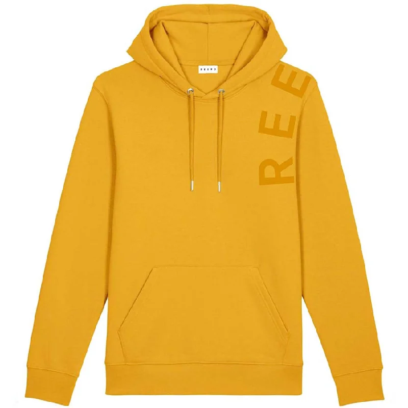 MUSTARD YELLOW UNISEX HOODIE WITH SHOULDER-PRINT