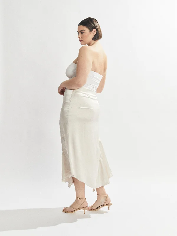 Isla Satin Midi Skirt Pearl