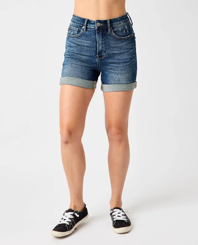 Judy Blue High Waist Tummy Control Vintage Wash Cuffed Shorts