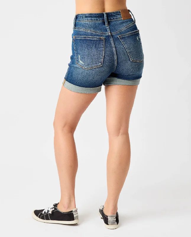 Judy Blue High Waist Tummy Control Vintage Wash Cuffed Shorts