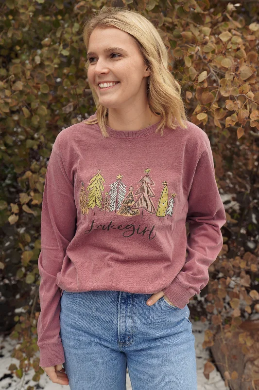 Lakegirl Thicklebits Trees Ringspun Long Sleeve in Maroon