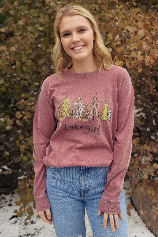 Lakegirl Thicklebits Trees Ringspun Long Sleeve in Maroon