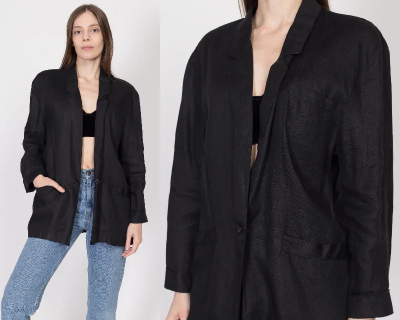 Large 80s Black Linen Blazer