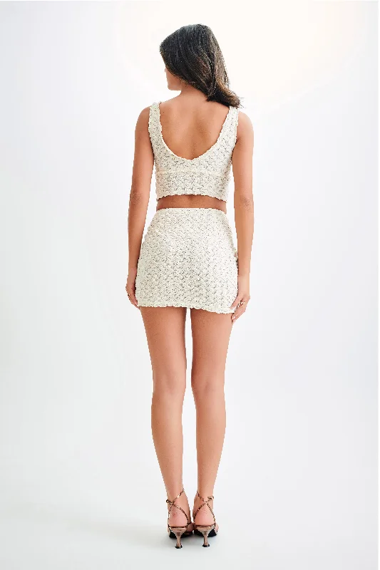 Morgan Mesh And Lace Mini Skirt - Ivory