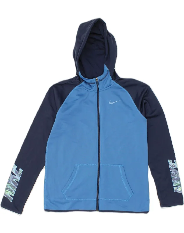 NIKE Womens Dri Fit Graphic Hooded Tracksuit Top Jacket UK 18 XL Blue