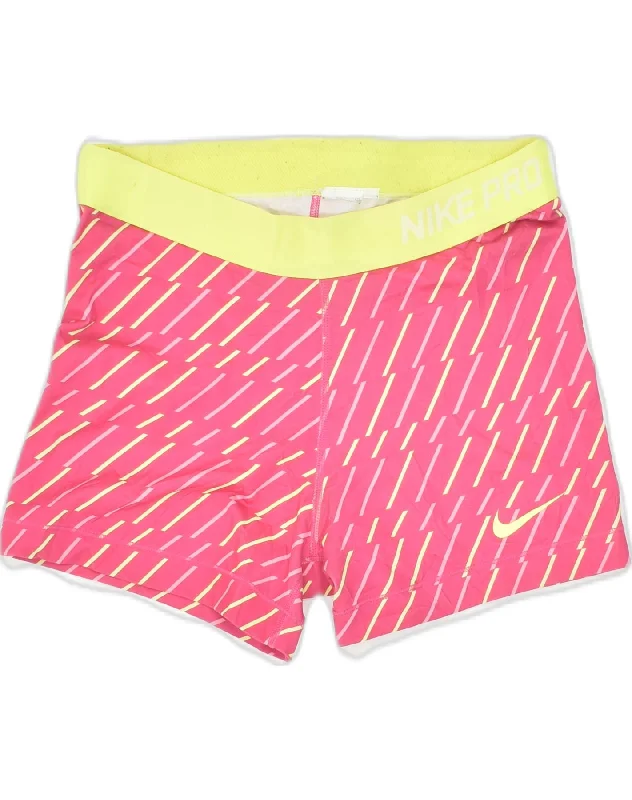 NIKE Womens Sport Shorts UK 14 Large Pink Striped Elastane