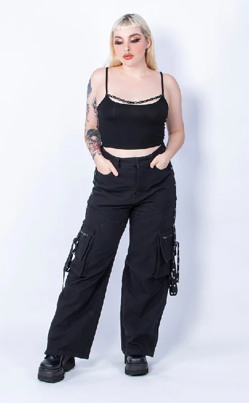 No Mercy Black Cargo Bondage Pants