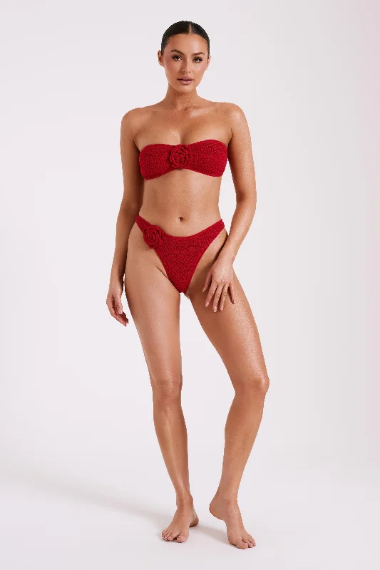 Noreen Rose Crochet Bikini Top - Red