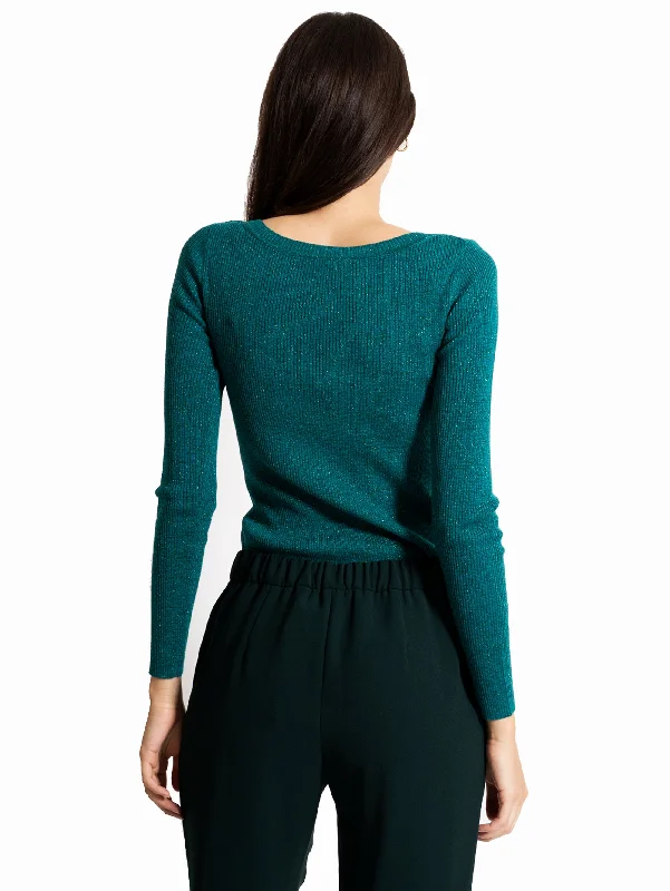 Maglia con Scollo a V in Lurex Verde