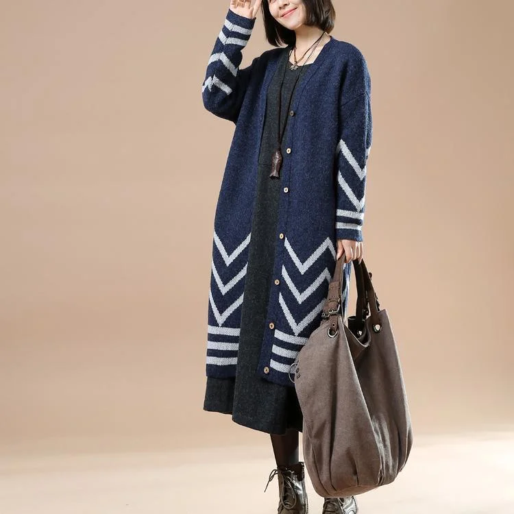 Plus size navy knit cardigans sweater coats long knitwear