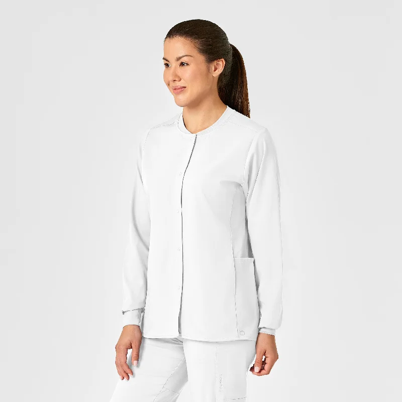 PRO Women's Snap Front Scrub Jacket - White