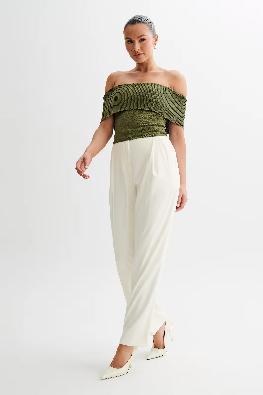 Susanna Off Shoulder Knit Top - Military Olive