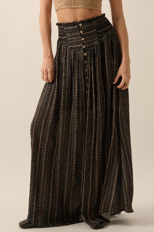 Vacation Voyage Geo-Print Button-Front Maxi Skirt