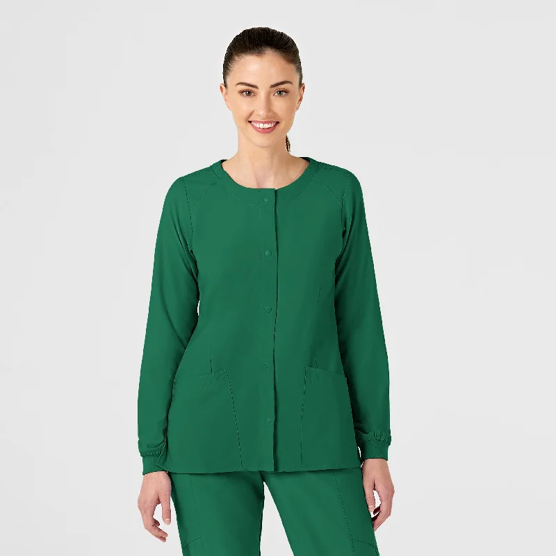 W123 Women's Crew Neck Warm Up Scrub Jacket - Hunter