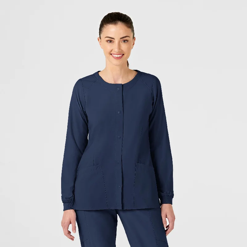 W123 Women's Crew Neck Warm Up Scrub Jacket - Navy