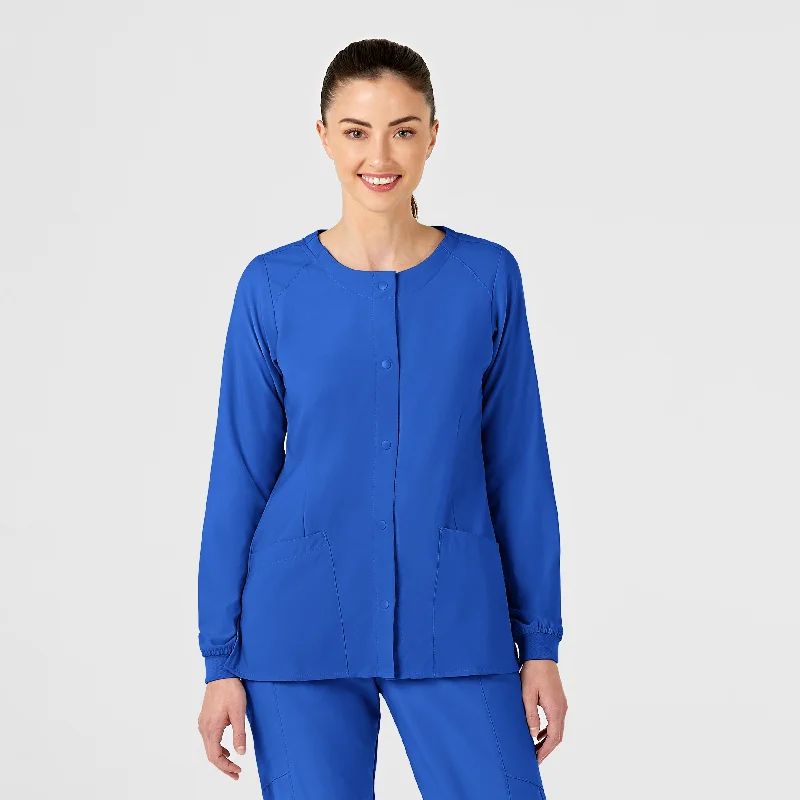 W123 Women's Crew Neck Warm Up Scrub Jacket - Royal