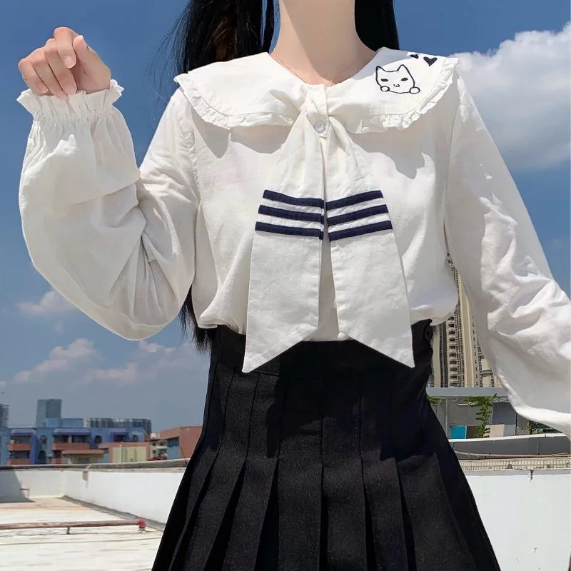 Women's Cute Sailor Collar Falbala Shirt