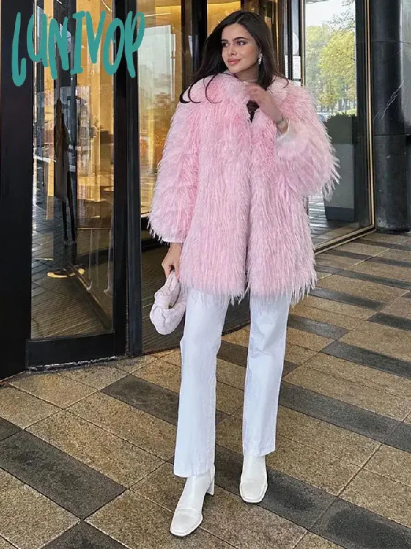 Lunivop Women Thicken Warm Faux-Fox Fluffy Coat Casual Turn-down Collar Long Sleeve Oversized Jacket Winter Fur Luxury Outwear